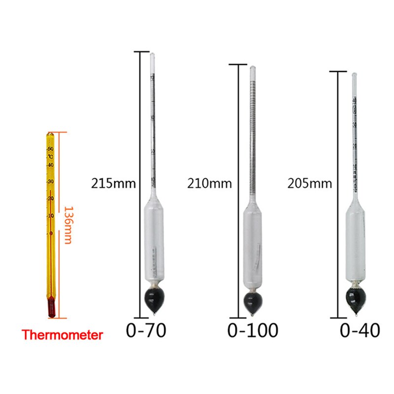 Hydrometer Tester Houten Doos Alcoholmeter Alcohol Meter Wijn Meter Thermometer