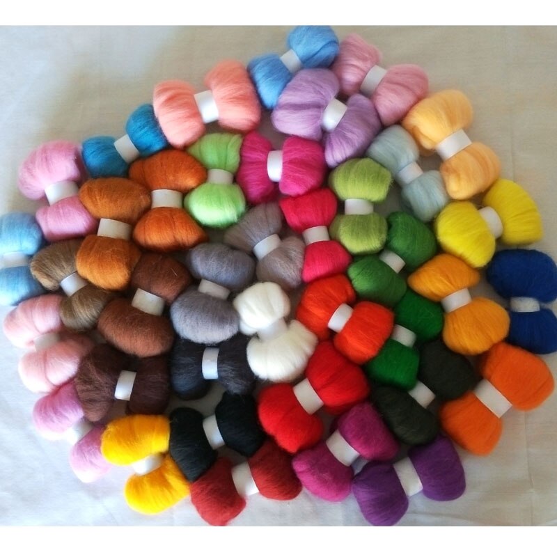 WFPFBEC DIY 70 S 100% wol merinowol voor vilten wol roving fiber sets 10 g/zak 37 kleuren