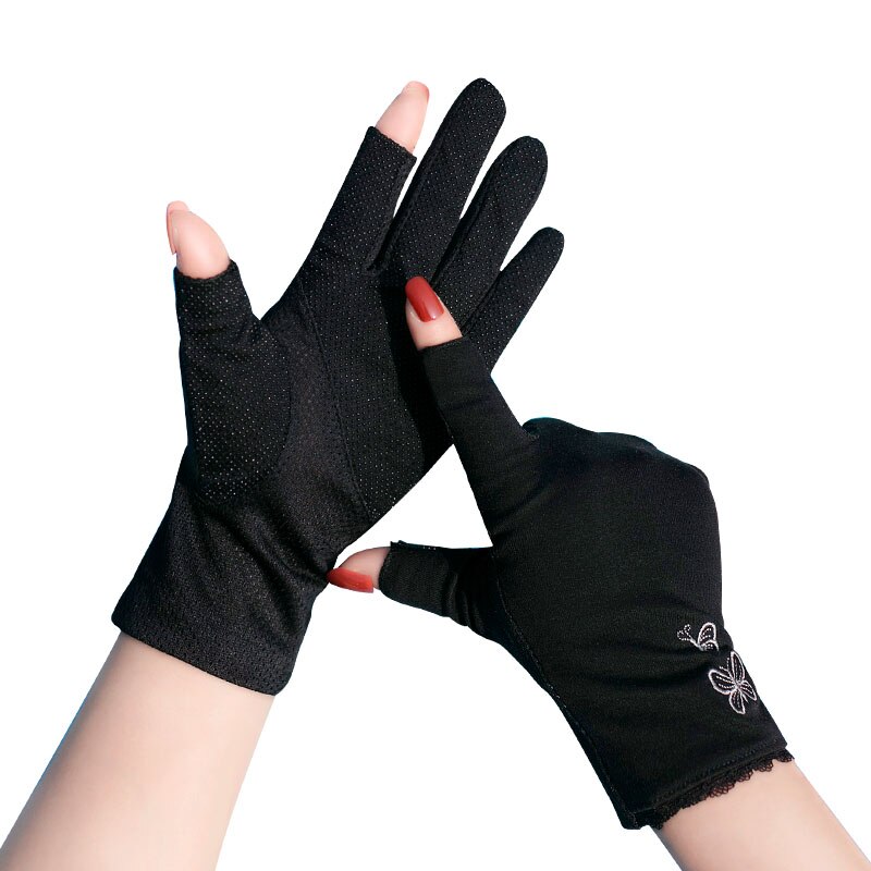 Zomerhandschoenen voor dames met zonbescherming, halfvingerige handschoenen van puur katoen, ademend, antislip, geschikt voor touchscreen, fietshandschoenen.