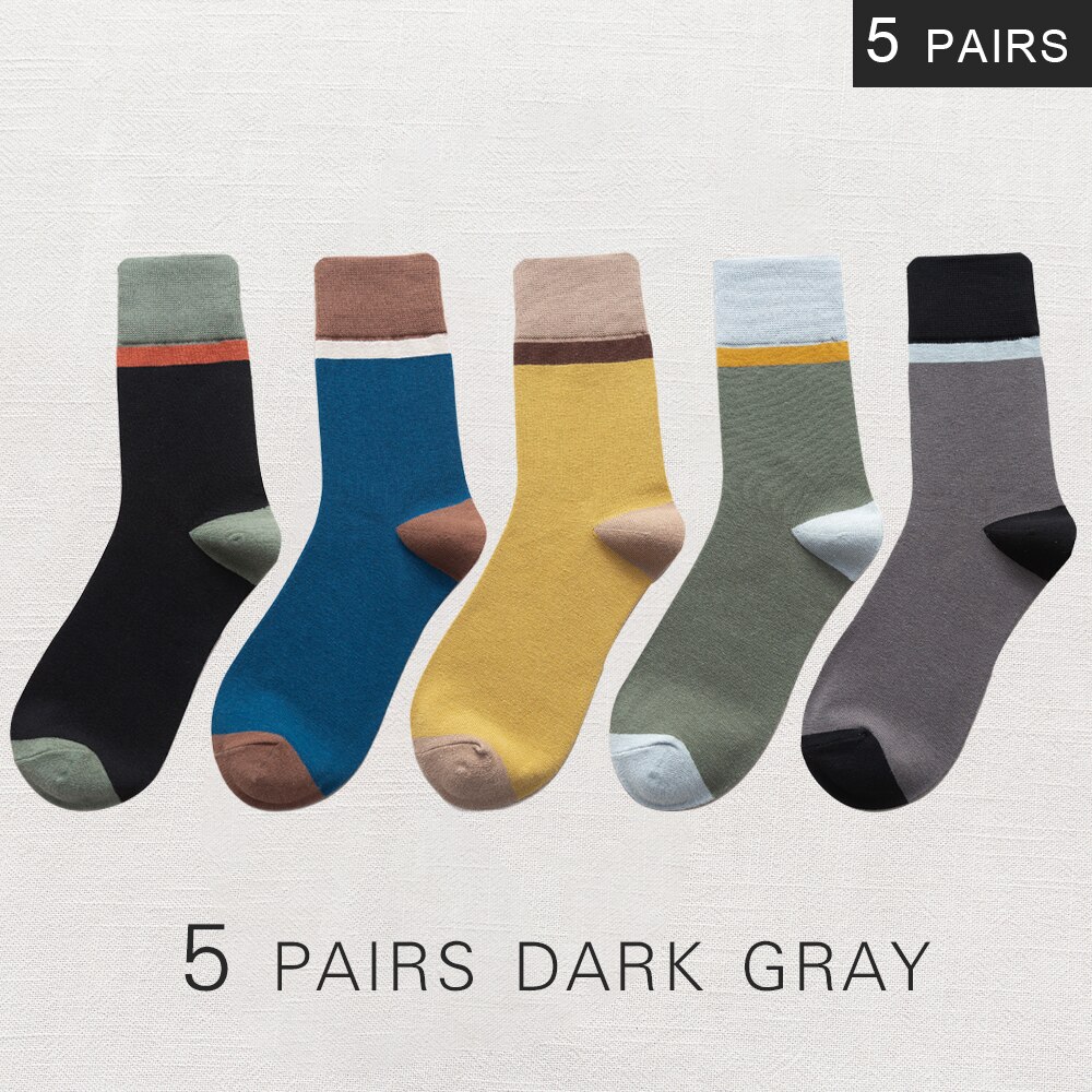 Calcetines de algodón transpirables para hombre, calcetín informal de negocios, , estilo Harajuku japonés, invierno,: 5 pairs mix