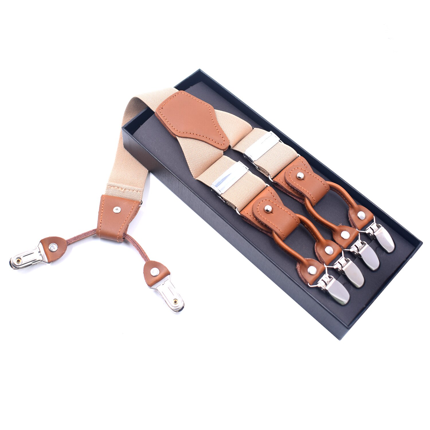 Bretelles en cuir Vintage Bretelles avec Clips en métal Pour hommes réglable chemise élastique sangle ceinture Bretelles Pour Homme Tirantes: Khaki
