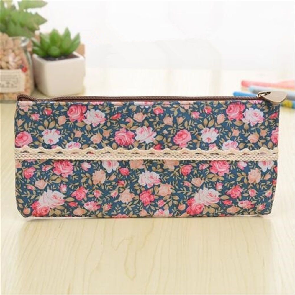 Útiles escolares para oficina, estuche de lápices con cremallera y encaje de flores Vintage, estuche de fieltro para bolígrafos, estuche organizador de almacenamiento de papelería 1 unidad: B