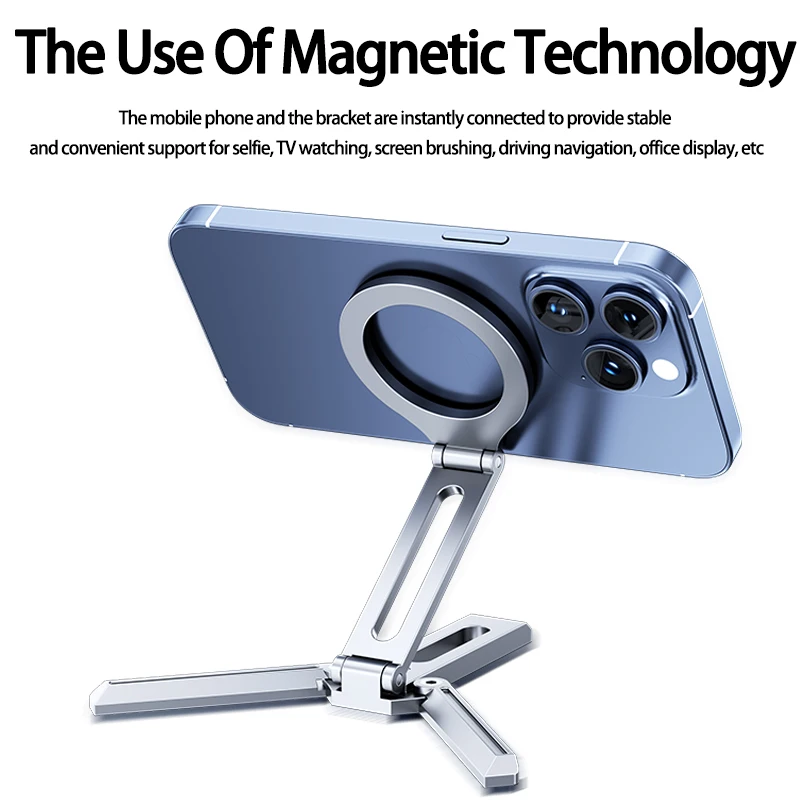Multifunctional Magnetic Mobile Phone Holder Double Folding Desktop Phone Stand Portable Lazy Bracket for iPhone 16 15 14 13 12