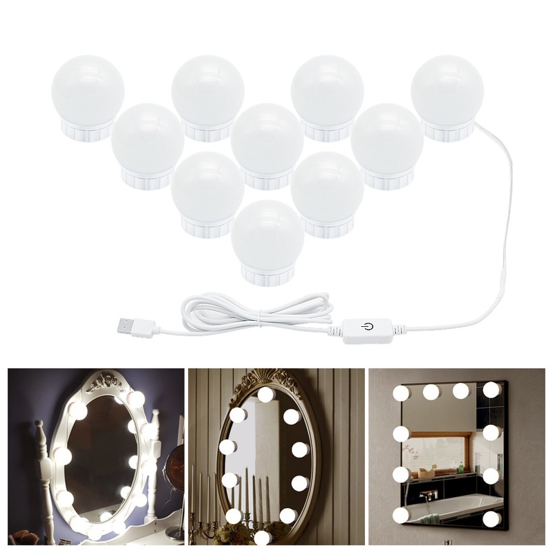 Led 5v makeup spejl pære hollywood forfængelighed lys trinløs dæmpbar væglampe 2 6 10 14 pærer kit til toiletbord