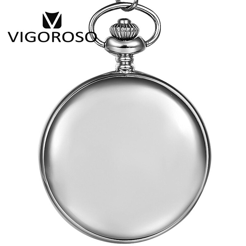 VIGOROSO-reloj de bolsillo de cuarzo para hombre y mujer, cronógrafo con números arábigos, esfera blanca, Estilo Vintage, Color plateado,