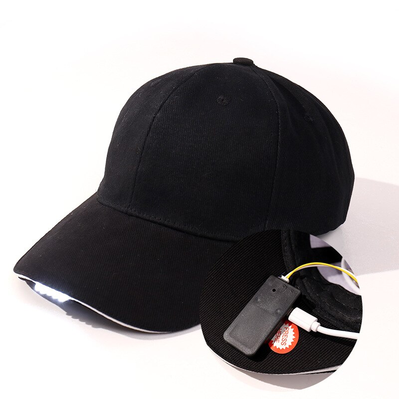 Chapeau lumineux avec lumière Led, casquette de Baseball Rechargeable, tour de tête 53cm-58cm, Camping en plein air, feuille d&#39;érable, riz, pêche de nuit: Rechargeable-BK