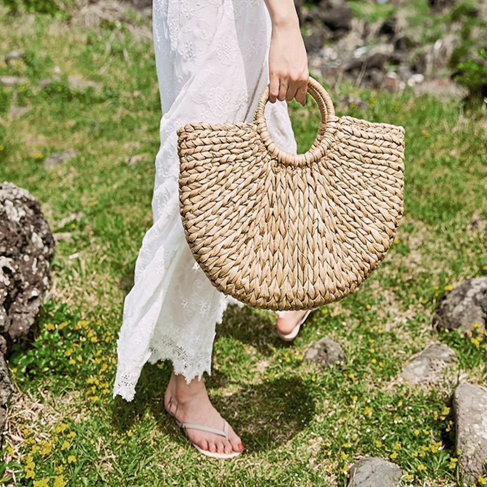 Vintage Strozak Ronde Rotan Zakken Handgemaakte Zomer Zakken Geweven Strand Dames Cirkel Schoudertas Bohemen Meisjes Reizen Handtassen