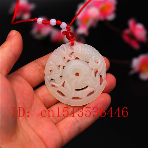 Natural Chinese White Jade Carving Hollow Fish Pendant Necklace Lucky Amulet Women Man Sweater Chain