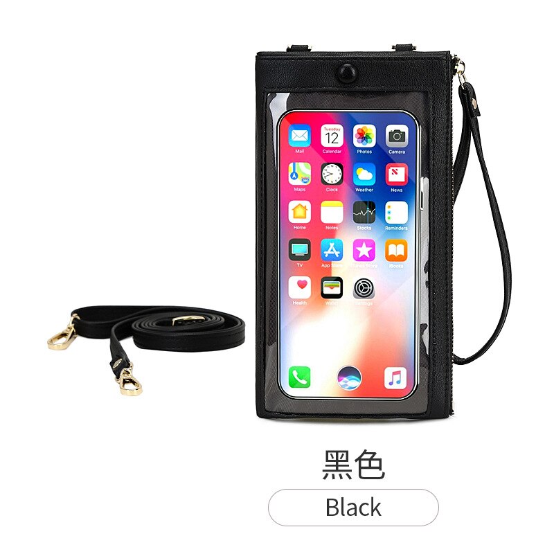 Handtasche mit touchscreen-funktion, großes fassungsvermögen, einfarbige umhängetasche, multifunktionale handtasche mit schultergurt: Schwarz