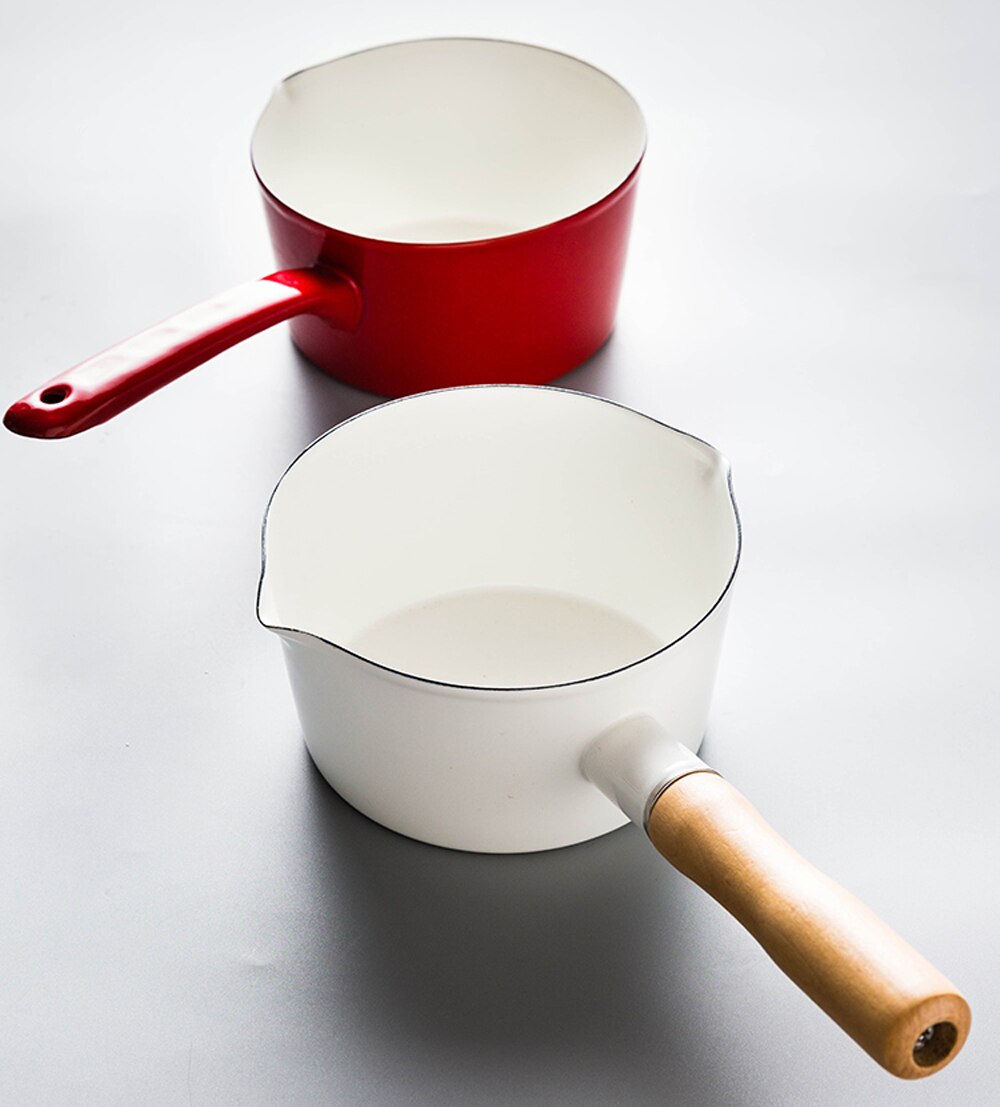 Casserole de cuisine à Long manche pour une personne | Casserole à lait en émail blanc de Style japonais, casserole de cuisine, fait-tout pour aliments pour bébé