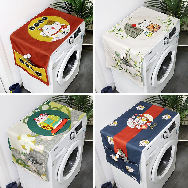 Japanse Stijl Lucky Cat Eenvoudige Wasmachine Deksel Waterdicht Koelkast Deksel Magnetron Stof Doek Handdoek Cover