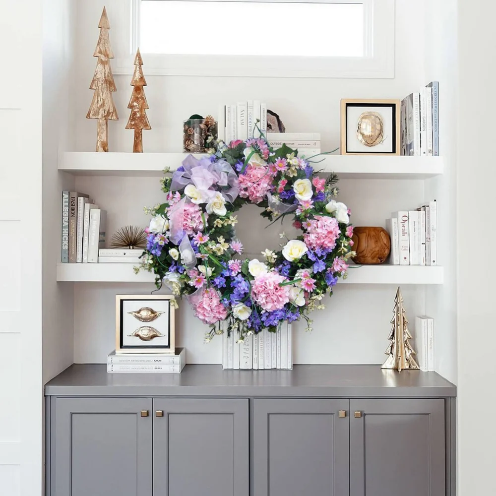 Kleurrijke krans lente deur decoraties muur hangende ornament kunstbloemenslinger voor lente kerst home decor rotan