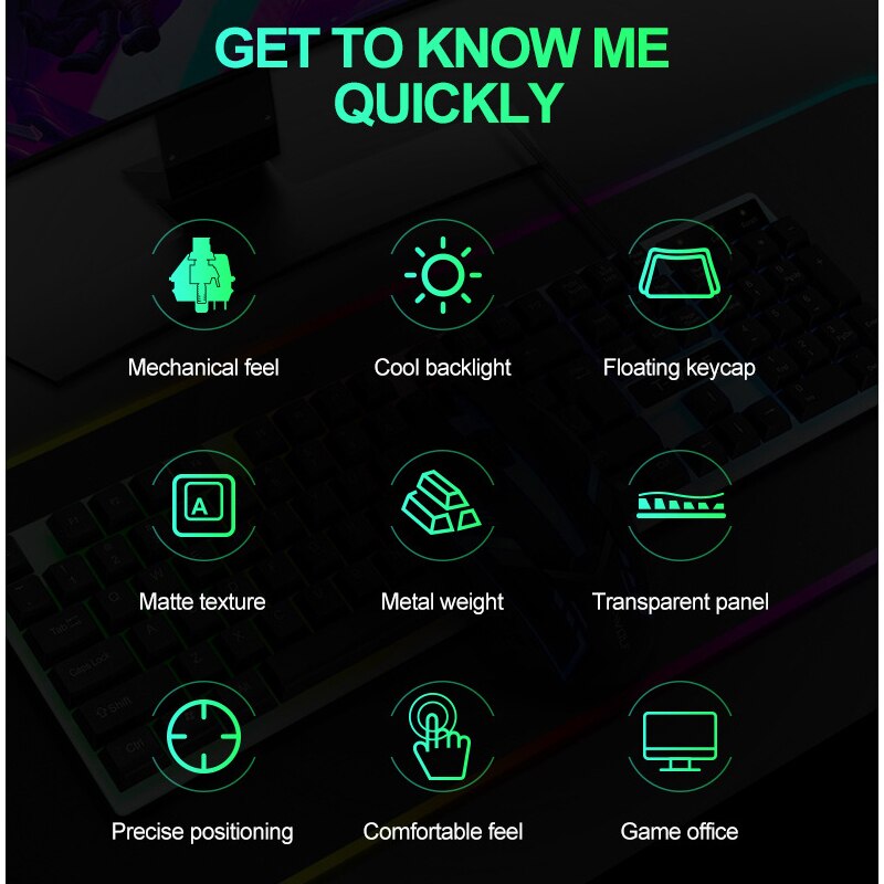 Wired Gaming Keyboard and Mouse Set 104 key Rainbow Backlight Waterproof Game Keyboard Mechanical Feeling Teclados for PC Laptop