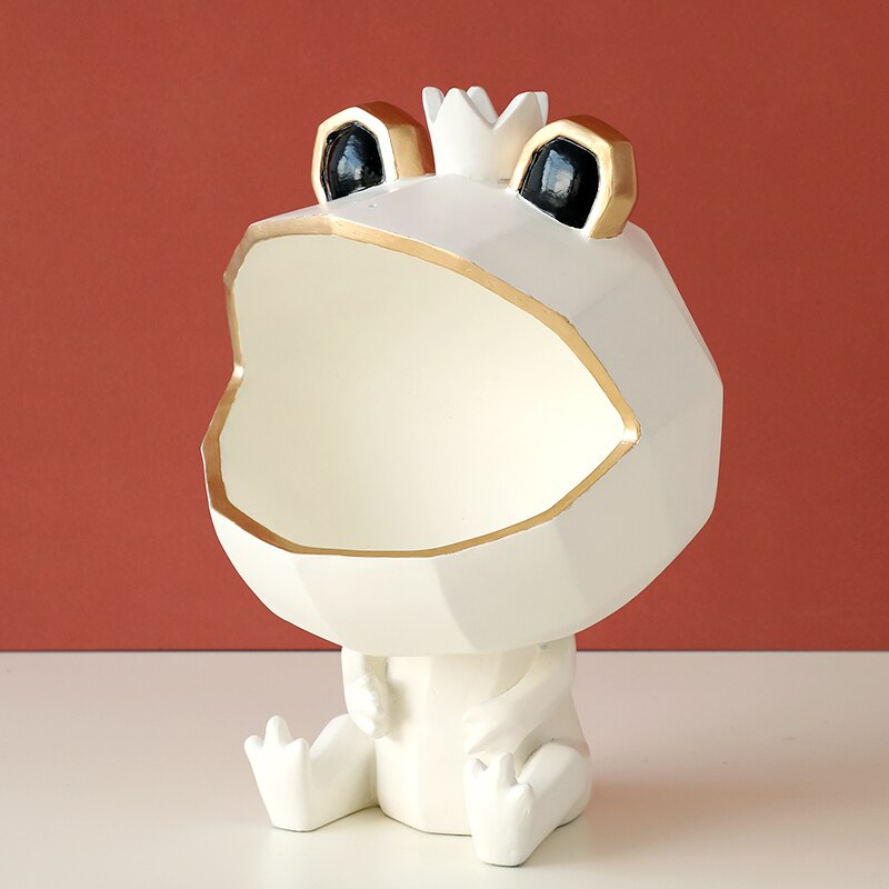 Frosch Lagerung Kasten Behälter Harz hause büro Schmuck Schlüssel Kasten Obst Süssigkeit Kasten Frosch figur skulptur moderne kunst statuen für dekoration: Frosch Weiß