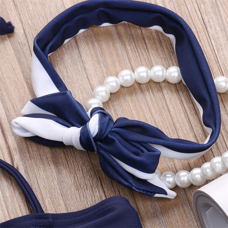 Bikini a rayas para niños y niñas, traje de baño de dos piezas con estampado de rayas, cintura alta,