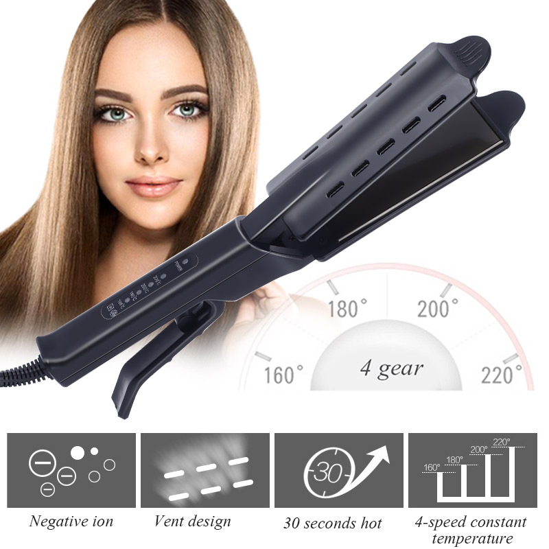 Hair Straightener Four-Gear Temperature Adjustment Ceramic Tourmaline Ionic Steam Hair Straightener For Widen Panel
