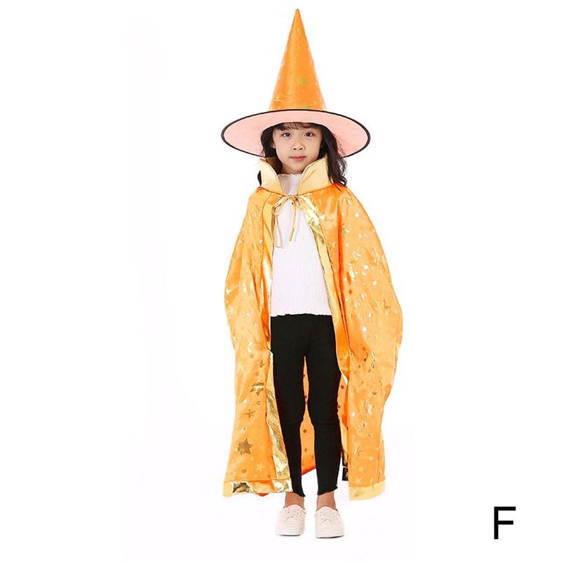 Halloween Mantel Kinderen Prestaties Kostuum Kleine Tovenaar Vijf-sterren Heks Mantel Cosplay Pak Hoed O1U7