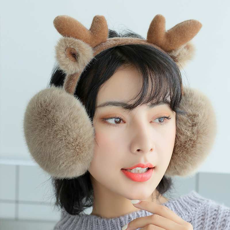 Ørebeskyttere kvinder tegneserie hjorte lodne harajuku kawaii koreansk stil folde varme kvinders øremuffe fritid all-match simple animal chic