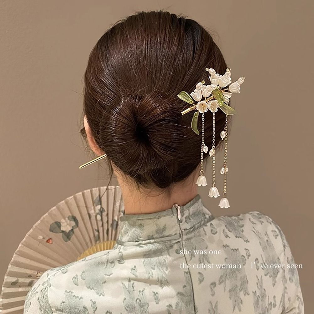 Horquilla china antigua para mujer, palo de pelo Hanfu de palacio con borlas, estilo chino, pinza para el pelo tradicional, 1 ud.