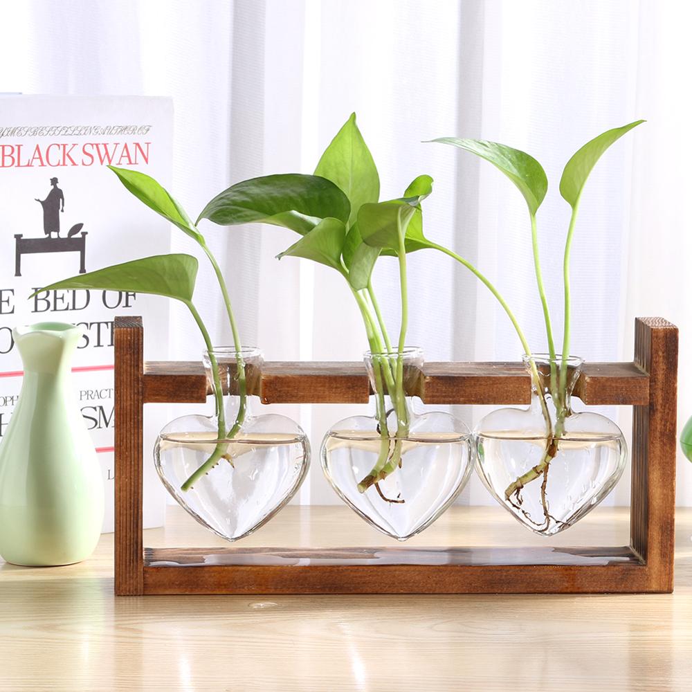 Glas og træ vase plante terrarium bord desktop hydroponics plante bonsai urtepotte hængende potter med træbakke boligindretning: Type 12