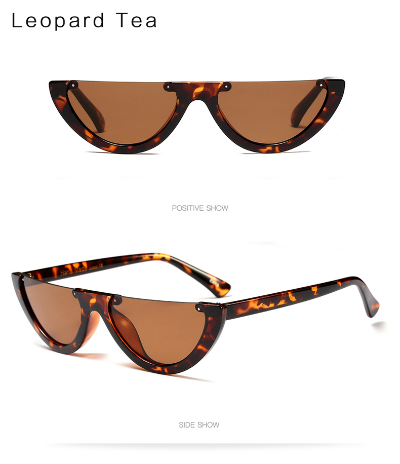 Half Frame Unieke Vrouwen Zonnebril Mode Vrouwelijke Shades Transparant Clear Zwart Rood Óculos Zonnebril Dames: Leopard Tea