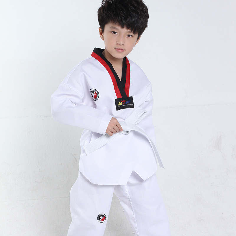 Tae Kwon Uniformen Past TKD Taekwondo Kleding Sets Unisex Kind Borduurwerk Taekwondo Karate Kleding: white / L
