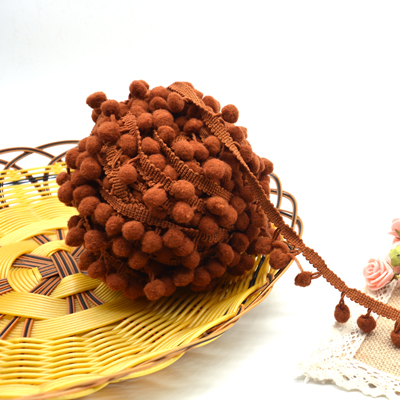 verkoop 5yd/lot 25mm breedte kleurrijke PP bal elastische kant lint kwastje trim naaien materiaal accessoires voor thuis decoratie: coffee 306