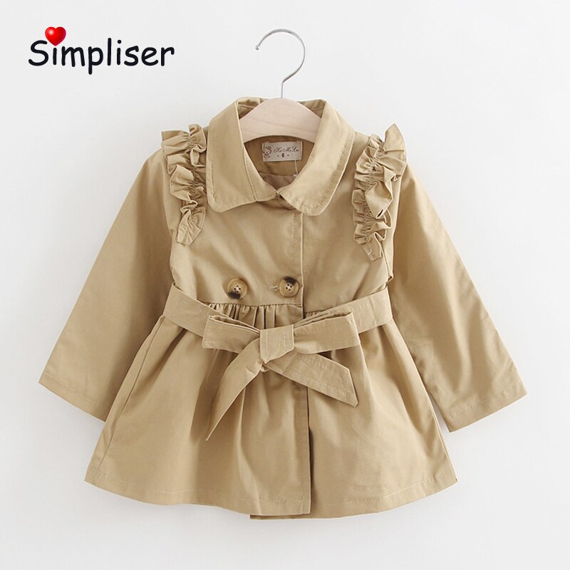 Elegante Meisjes Klassieke Trenchcoat Kids Meisjes Streetwear Windjack Kaki Roze Uitloper Kinderen Lange Mouwen Kleding Riem