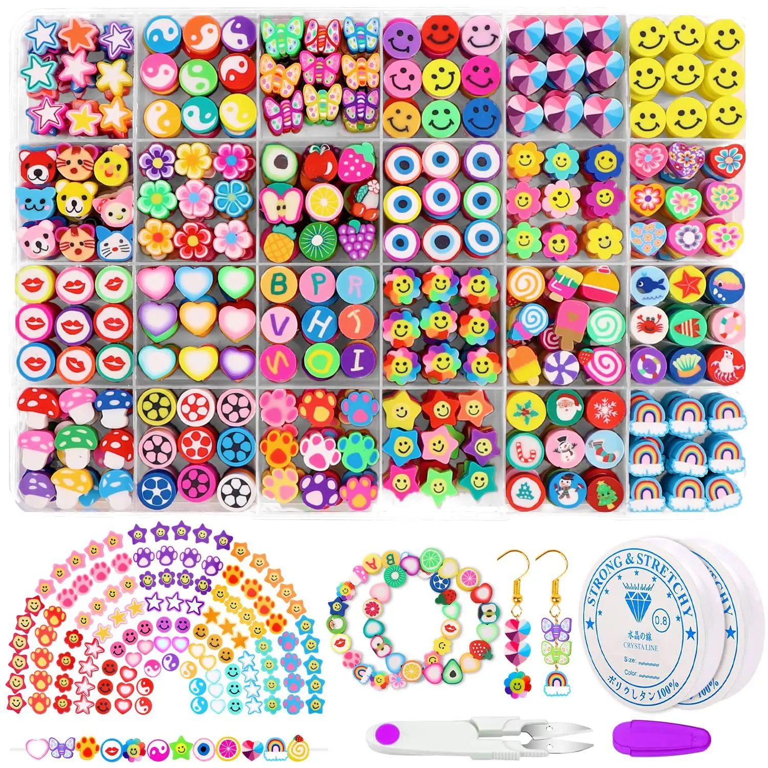 Juego de cuentas de arcilla polimérica, Kit de cuentas de perlas de imitación con letras, caja de de cuentas de cerámica blanda simple para manualidades, suministros para hacer joyería