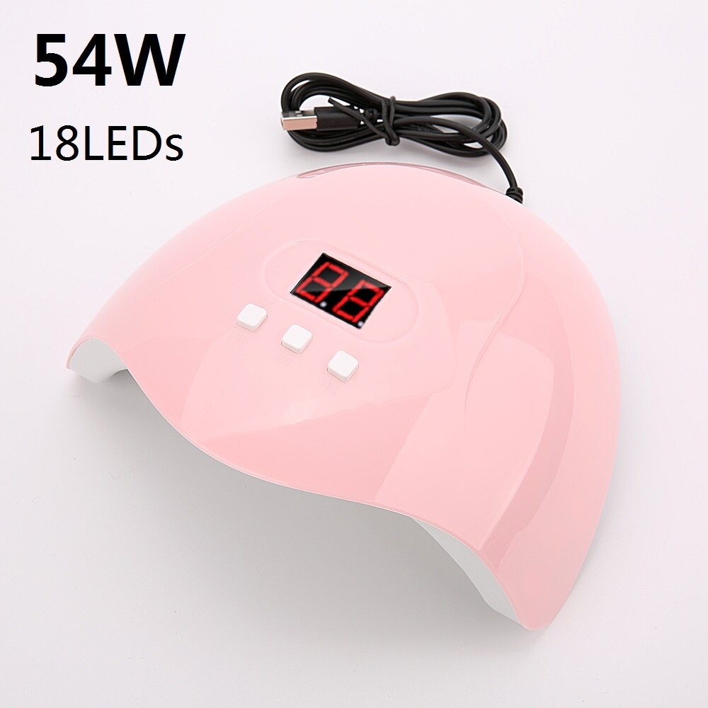 UV lámpara LED para secado de uñas 54W Cable USB pantalla LCD para curar Gel polaco 30s/60s/99/s Detección automática herramientas de manicura de decoración de uñas: 54w pink