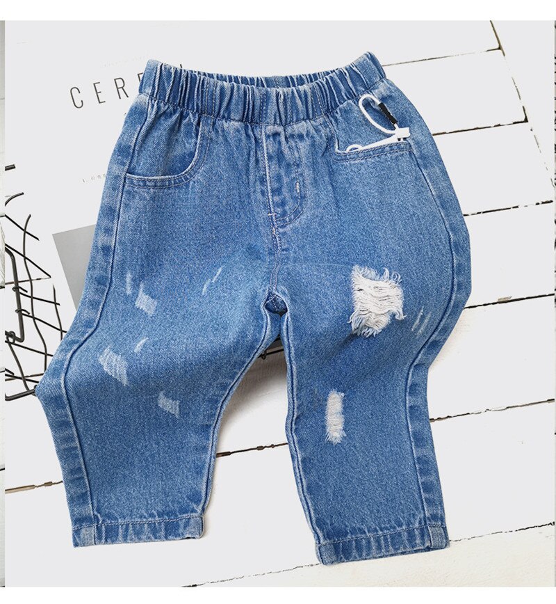 2 3 4 5 6 años niños pequeños Jeans Casual Hole Denim Pantalones para niño elástico cintura bebé niño primavera otoño pantalones
