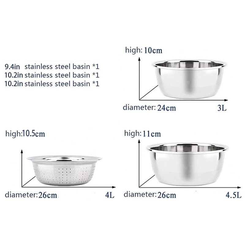 Mixing Bowl Set and Colander Salad Bowl Stainless Steel Anti-Kitchen Stacking Bowl Set Non-Stick Food Preparation Bowl