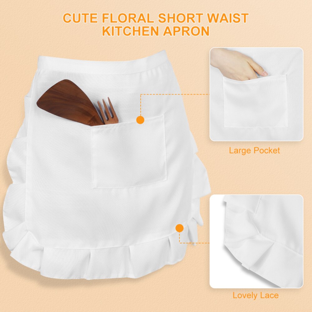 BESTONZON grembiule da cucina floreale a vita corta in pizzo mezza vita bavaglino Costume da cameriera con tasca cucina bomboniere per cameriera