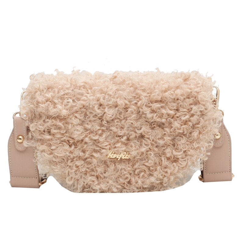 Lamswollen handtas schelpvormig crossbody tas voor dames: Khaki