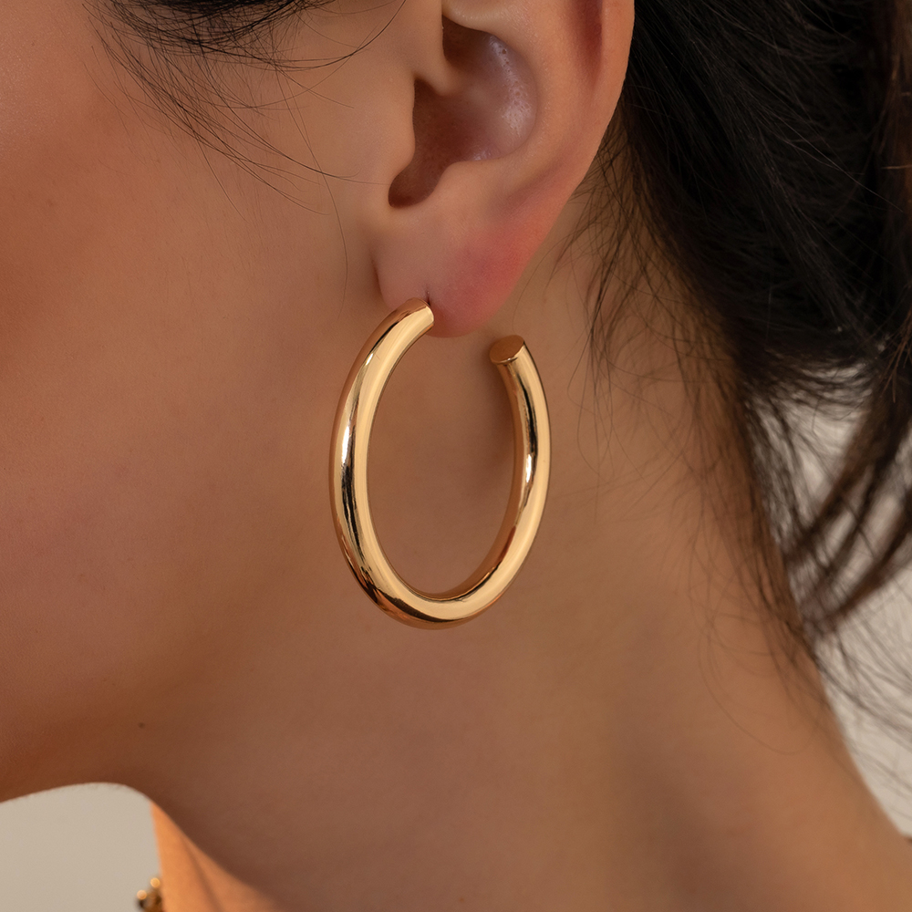 Pendientes de aro dorados de gran tamaño para mujer, arete sencillo y grueso de acero inoxidable, estilo Punk, hip hop, joyería Brincos 2022