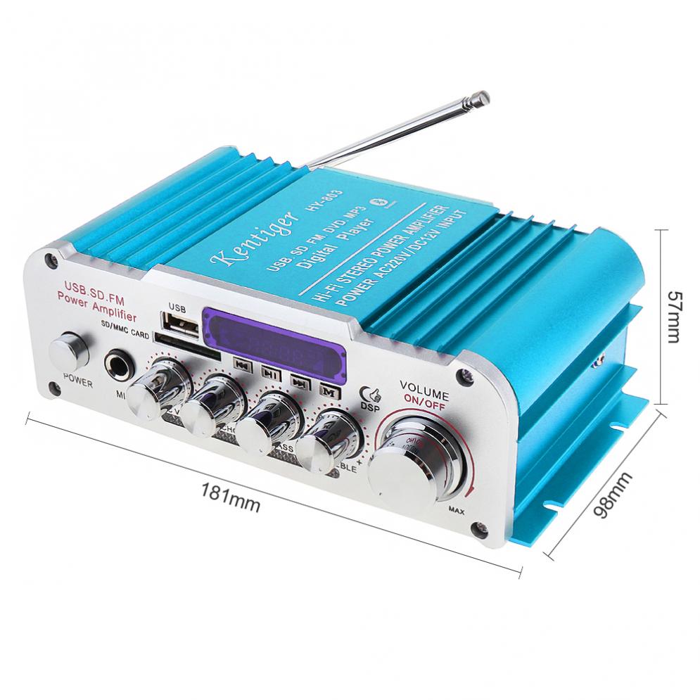 AMPLIFICADOR DE POTENCIA DE Audio para coche, reproductor de Radio FM con Bluetooth, HI-FI, 2 canales, DC12V, compatible con entrada SD / USB / DVD/MP3, para motocicleta y hogar