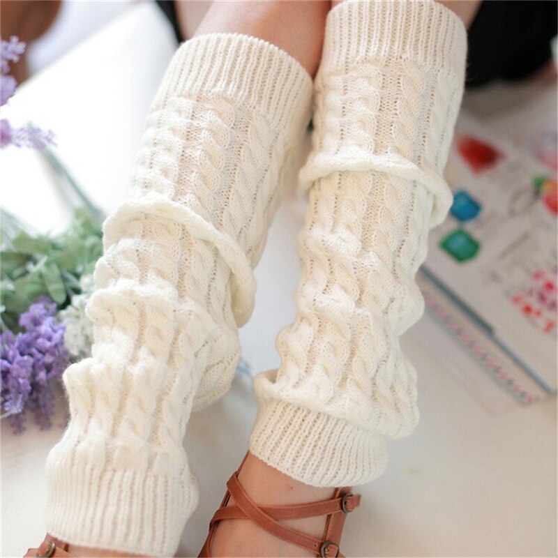 Gaiters Boot Cuffs Woman Thigh High Warm Knit Knitted Knee Socks Black Leg Warmers For Women Christmas: White