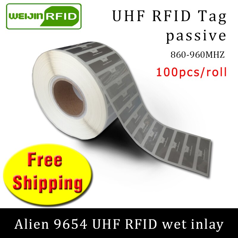 UHF RFID tag EPC 6C sticker Alien 9654 wet inlay 915mhz868mhz860-960MHZ Higgs3 100pcs adhesive passive RFID label