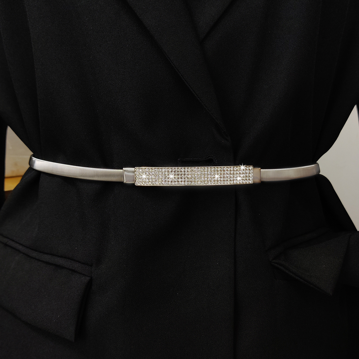 Elastische gouden kettingriem voor dames, punkstijl ,  y2k zilveren metalen strass-riemen voor vrouwen, luxe gouden tailleband