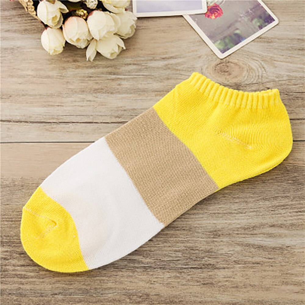 Women Comfortable Ankle Stripe Cotton Socks Novelty Colorful Summer Happy Combed Cotton Short Socks Stripe Boat Socks #W3: Yellow 