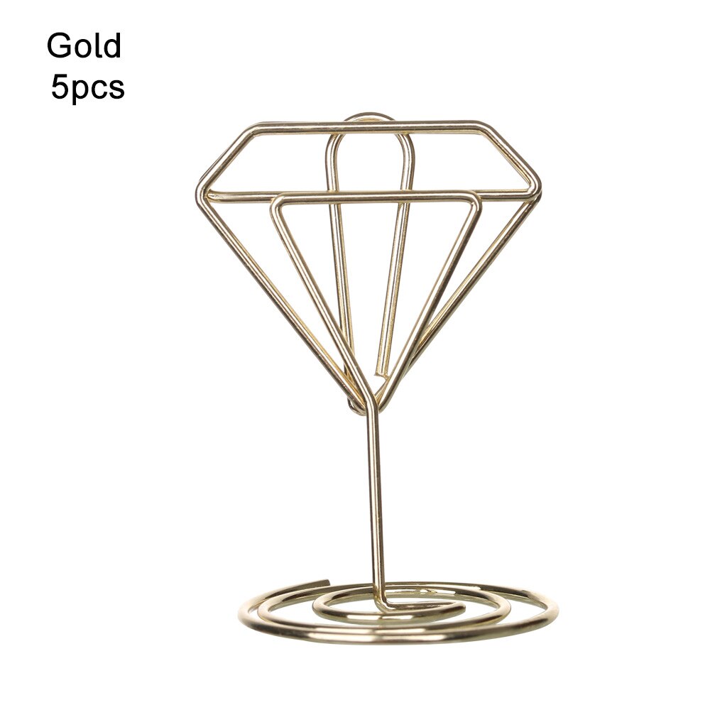 1/3/5Pcs Metal Heart Diamond Shape Clamp Place Card Holder Photo Clip Table Number Stand for Wedding Party Desktop Decor: Type2-5pcs--gold