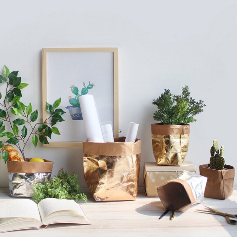 Hergebruik cosmetica organizer kraft papieren zakken multifunctionele thuis opbergtas wasbare kraft papieren zak planten bloemen potten vaas,.