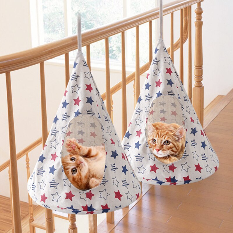 Hamaca desmontable para gatos, casa suave, plegable, duradera, cónica, lavable, juguetes para mascotas, suministros para juego, tienda de lino colgante para dormir