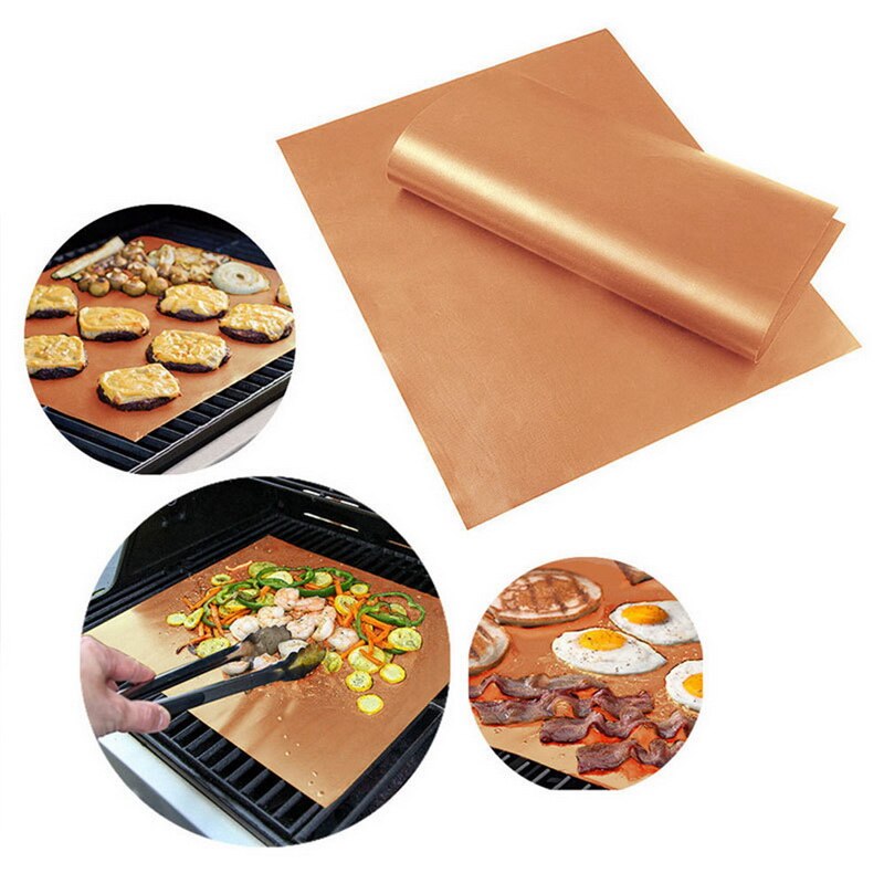 Plaque de cuisson réutilisable de plaque de cuisson de Barbecue de coussin de gril de BBQ antiadhésif de Ptfe 40x33cm pour des outils de tapis de gril de partie accessoires noirs d'or