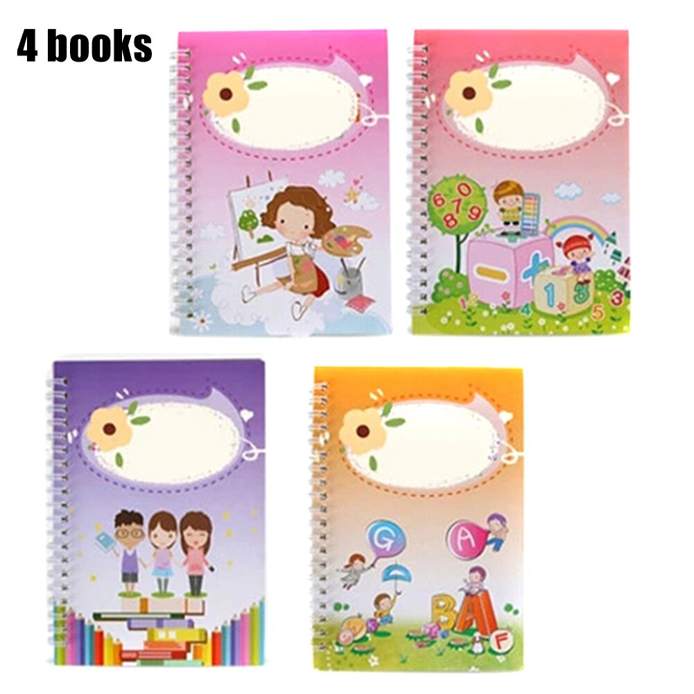 Magic Calligraphy That Can Be Reused Handwriting Copybook Set for Kid Calligraphic Letter Writing Paint By Number: 4book