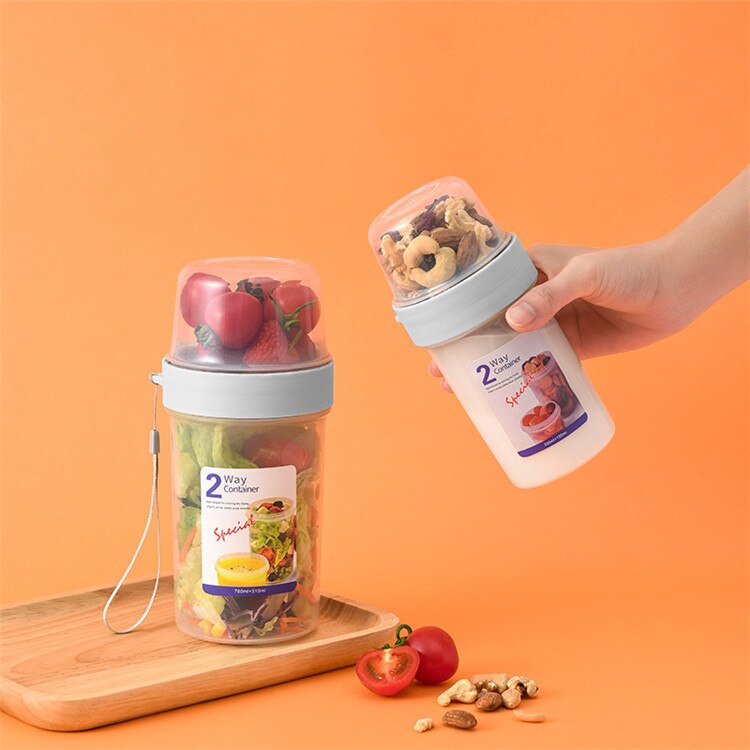 Lock double-decker storage box portable yogurt salad fruit box plastic sealed can lunch box snack food supplement box