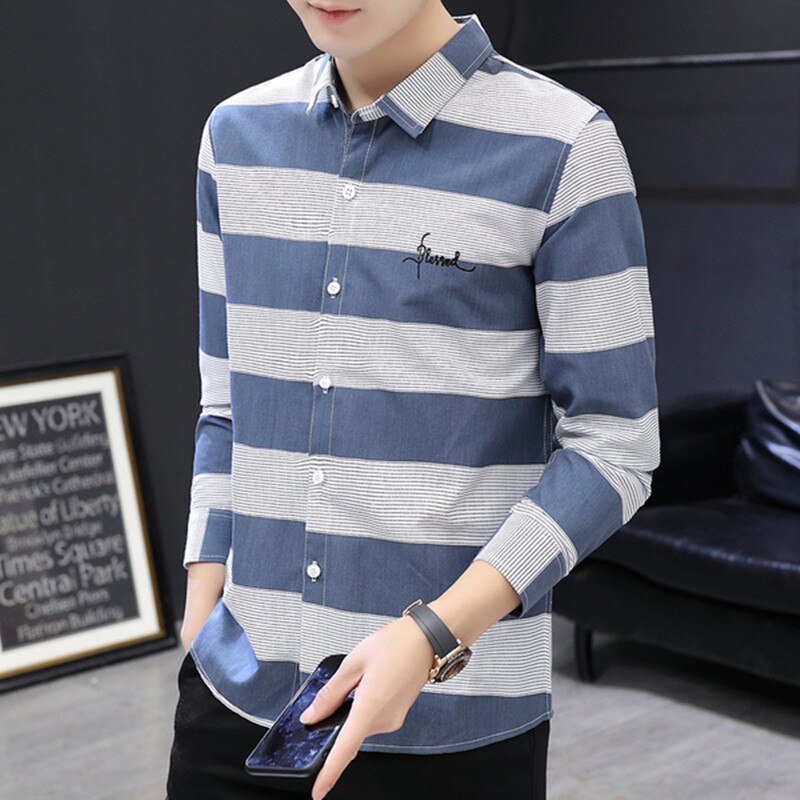 Camisa de manga larga con estampado a rayas para hombre, ropa de , firma japonesa, abrigo, nueva