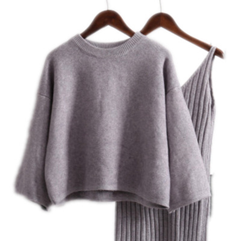 Femme hiver tricoté costumes imprimer pull en vrac Furcal crayon jupe ensembles femme décontracté nouvelle femme tricot costumes automne: Gray