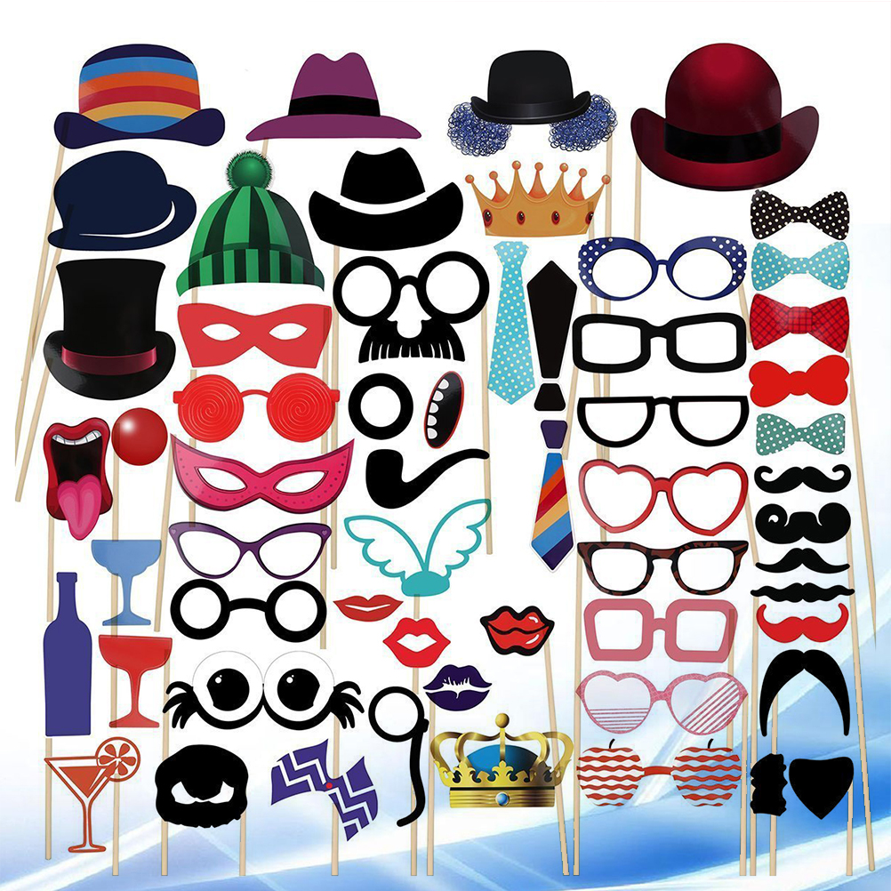 58pcs Wedding Photo Props Photo Booth Props Kit Decorative Paper for Wedding Party Decor