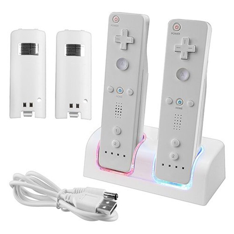 Zwart Oplaadbare Batterij + Quad 2 Dock Station Charger Kit voor Wii Remote Controller opladen goede werken